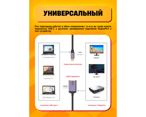 Переходник двунаправленный USB-C M в DisplayPort F 8K 60 Гц FC25 (скидка 30 процентов)