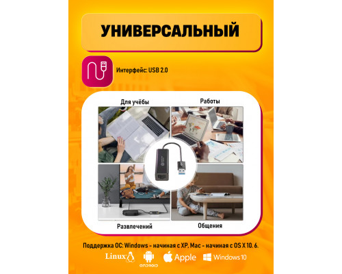 Сетевая карта USB 2.0, RJ45, 100Мбит/с LN01 BLACK (10*15)