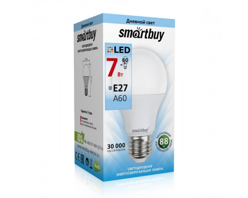 Светодиодная лампа A60-07W/4000/E27 дневной свет SMARTBUY