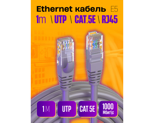 Интернет кабель RJ45, CAT 5E  патч-корд E5 1PC/POLYBAG 1M