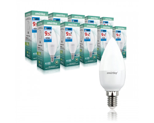 Светодиодная лампа C37-9,5W/6000/E14 холодный свет SMARTBUY