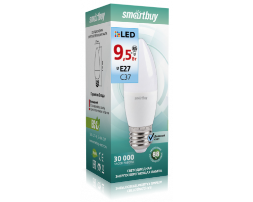 Светодиодная лампа C37-9,5W/4000/E27 дневной свет SMARTBUY
