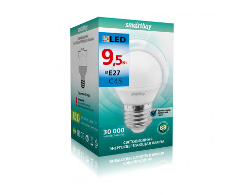 Светодиодная лампа G45-9,5W/6000/E27 холодный свет SMARTBUY