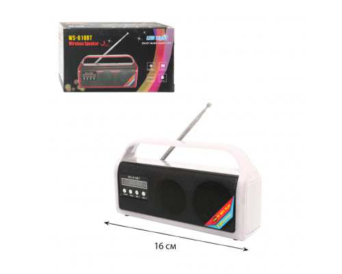 Колонка BLUETOOTH WS-618BT белый (AUX, USB, FM, TF Card, miniUSB, LED Light) съёмный акб WSTER (MR)