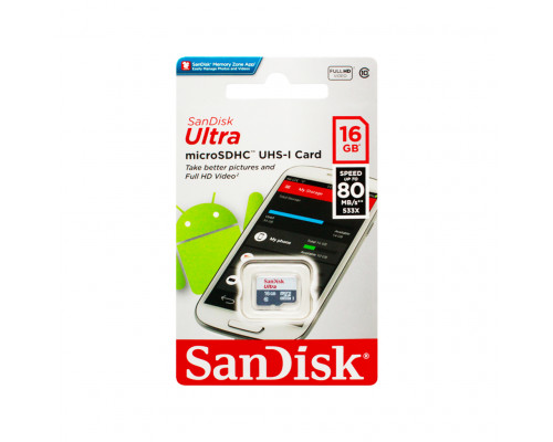 16GB microSDHC Class10 ULTRA 80MB/S без адаптера (SDSQUNS-016G-GN3MN) SANDISK
