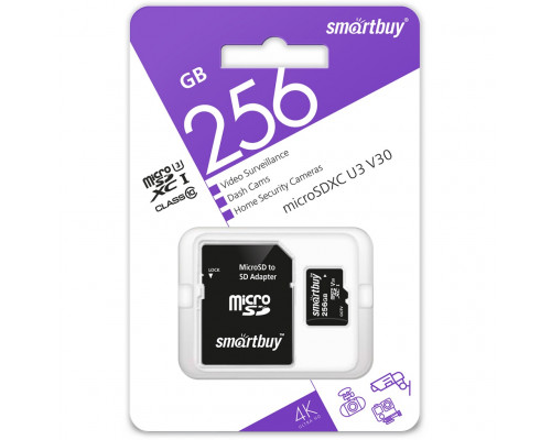 256GB microSDXC UHS-I Class10 U3 V30 (SB256GBSDCCTV) SMARTBUY