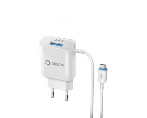 СЗУ SM08 USB 2.4A MicroUSB 1М белый DREAM ТЕХПАК (скидка 10 процентов)
