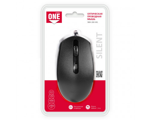 Мышь проводная беззвучная ONE SBM-280-K черный SMARTBUY