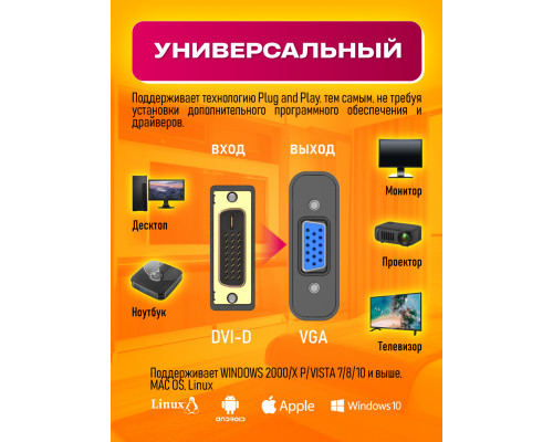 Переходник адаптер DVI-D VGA для монитора (24+1) H15 BLACK STYLE