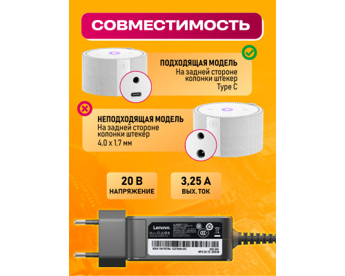 Зарядка для Яндекс станции Дуо Макс, 20В/3.25А TYPE-C PA8 (КОРОБКА)