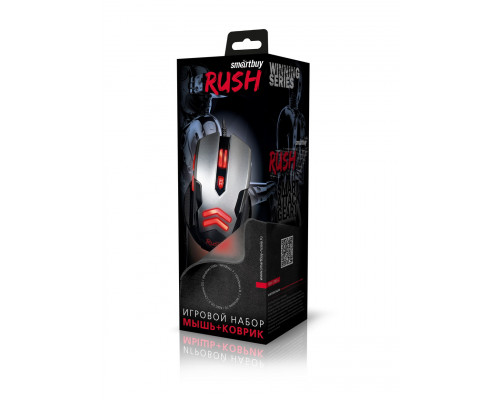 Мышь игровая проводная + коврик RUSH SBM-729G-K черный/серый SMARTBUY