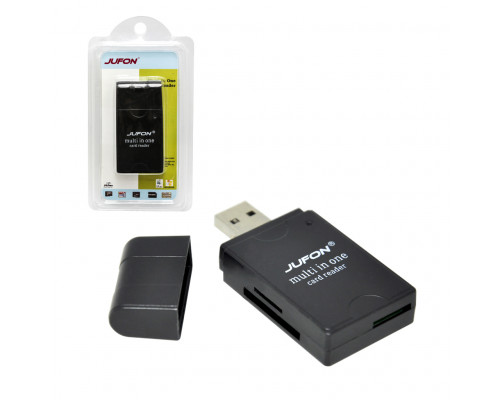 Картридер Multi-in-One USB 2.0 (SD, miniSD, microSD, SDHC, MMC, M2, MMS-DUO) черный JUFON (скидка 20 процентов)