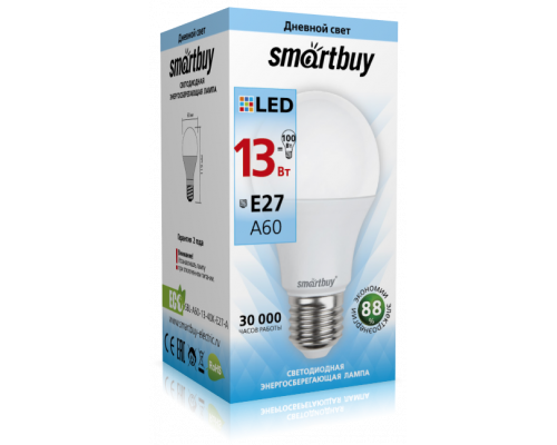 Светодиодная лампа A60-13W/4000/E27 холодный свет SMARTBUY