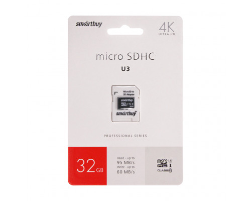 32GB microSDHC Class10 PRO U3 4K (SB32GBSDCL10U3L-01) SMARTBUY