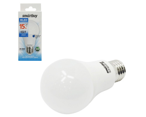Светодиодная лампа A60-15W/6000/E27 холодный свет SMARTBUY