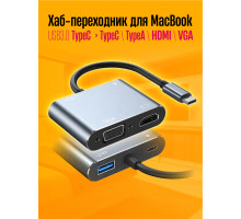 Type-C переходник для MacBook хаб HDMI + VGA + Type-С + USB 3.0 HB30